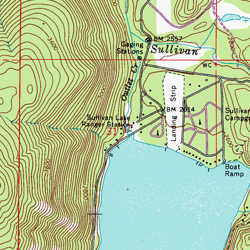 Topographic Map of Sullivan Lake Ranger Station, WA
