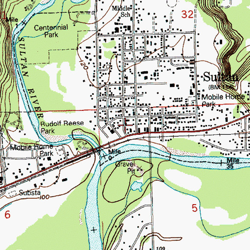 Topographic Map of Sultan, WA