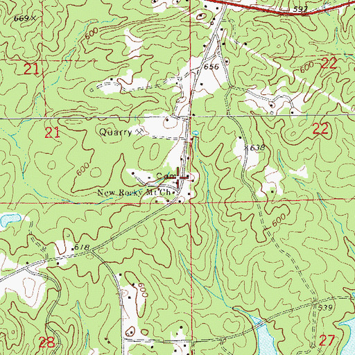 Topographic Map of New Rocky Mount Baptist Church, AL
