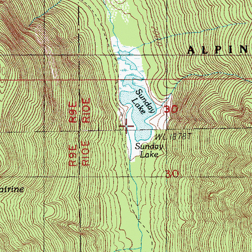 Topographic Map of Sunday Lake, WA