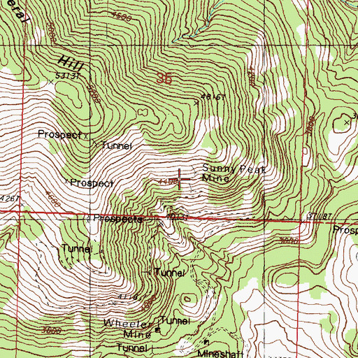 Topographic Map of Sunny Peak Mine, WA
