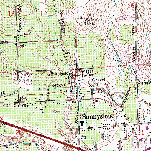 Topographic Map of Sunnyslope Cemetery, WA