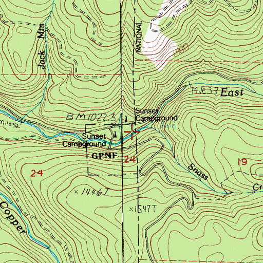 Topographic Map of Sunset Campground, WA