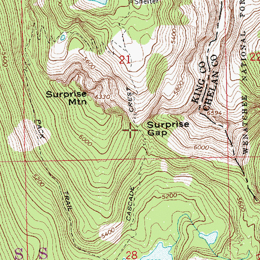 Topographic Map of Surprise Gap, WA