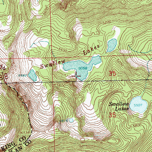 Topographic Map of Swallow Lakes, WA