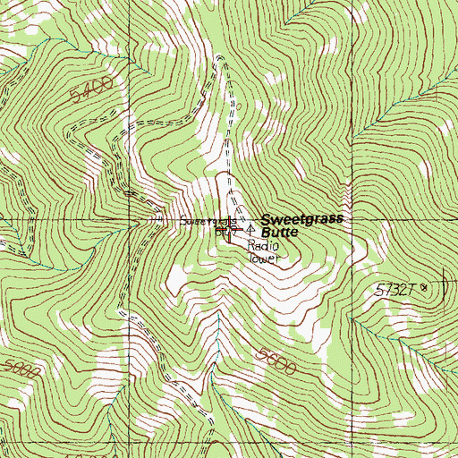 Topographic Map of Sweetgrass Butte, WA