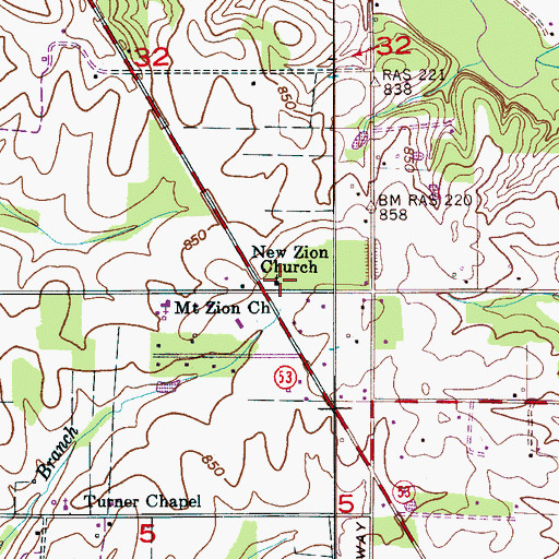 Topographic Map of New Zion Missionary Baptist Church, AL