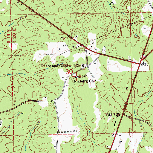 Topographic Map of Nixburg Methodist Church, AL