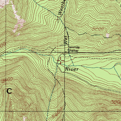 Topographic Map of Tenmile Shelter, WA