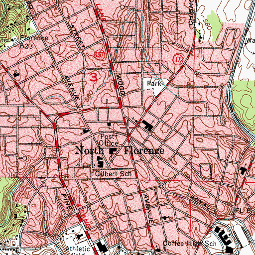 Topographic Map of North Florence, AL