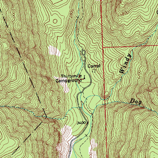 Topographic Map of Thirtymile Campground, WA