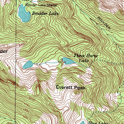 Topographic Map of Three Horse Lake, WA