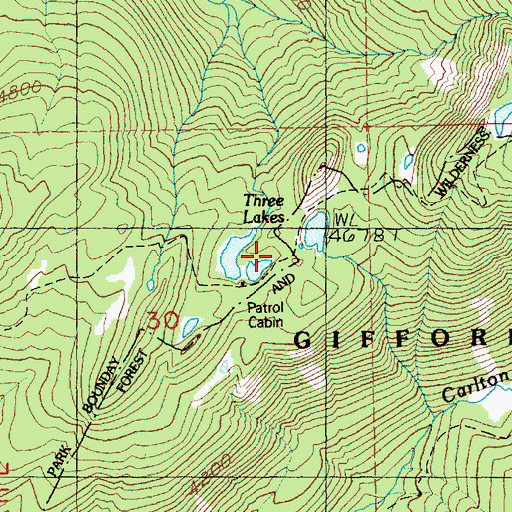 Topographic Map of Three Lakes, WA