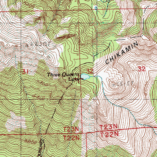 Topographic Map of Three Queens, WA