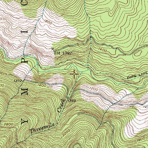 Topographic Map of Threemile Creek, WA