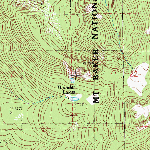 Topographic Map of Thunder Lakes, WA
