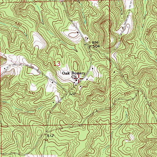 Topographic Map of Oak Bowery Church of Christ, AL