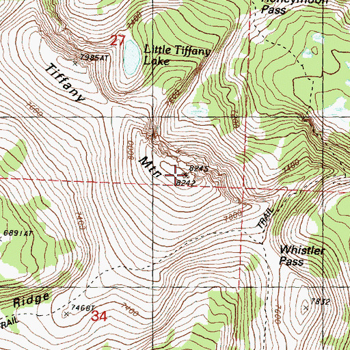Topographic Map of Tiffany Mountain, WA
