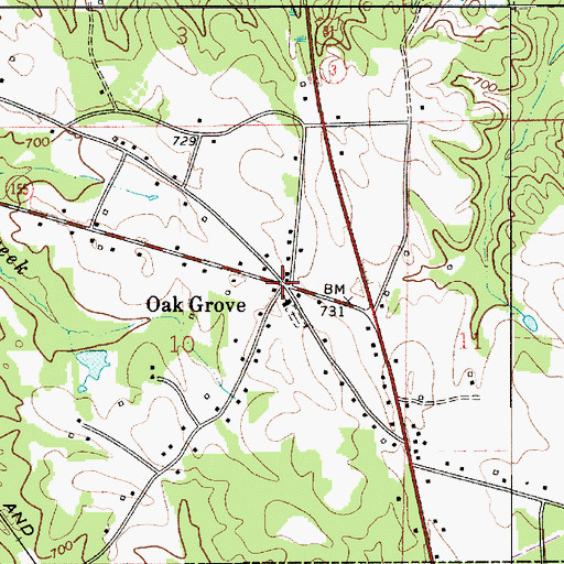 Topographic Map of Oak Grove, AL
