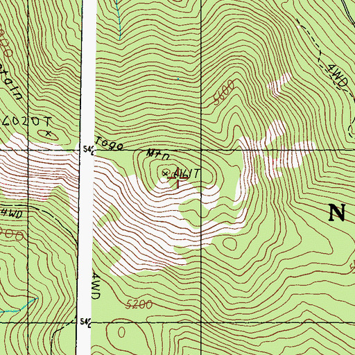 Topographic Map of Togo Mountain, WA