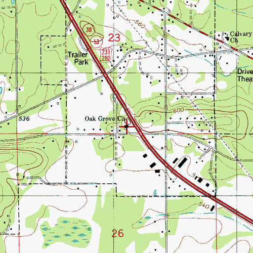 Topographic Map of First Baptist Church of Oak Grove, AL