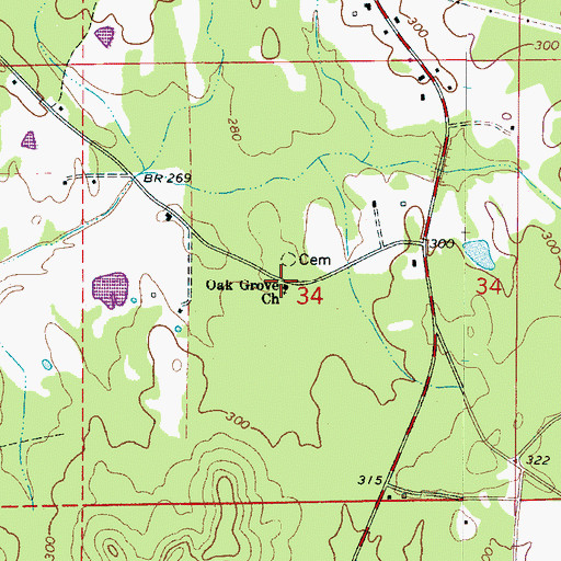 Topographic Map of Oak Grove Christian Methodist Episcopal Church, AL