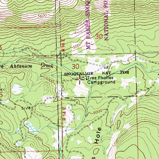 Topographic Map of Tree Phones Campground, WA