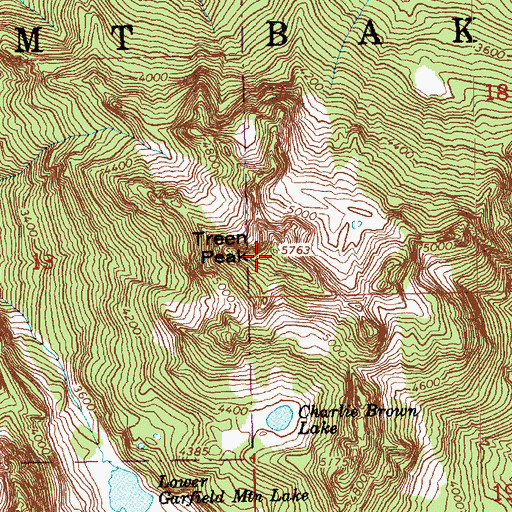 Topographic Map of Treen Peak, WA