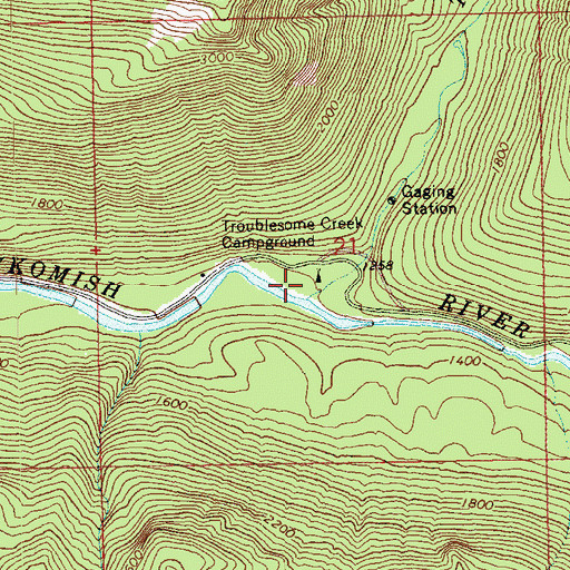 Topographic Map of Troublesome Creek Campground, WA
