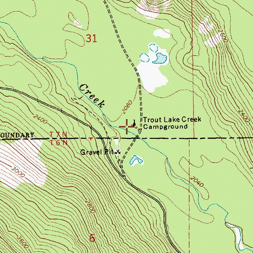 Topographic Map of Trout Lake Creek Campground, WA