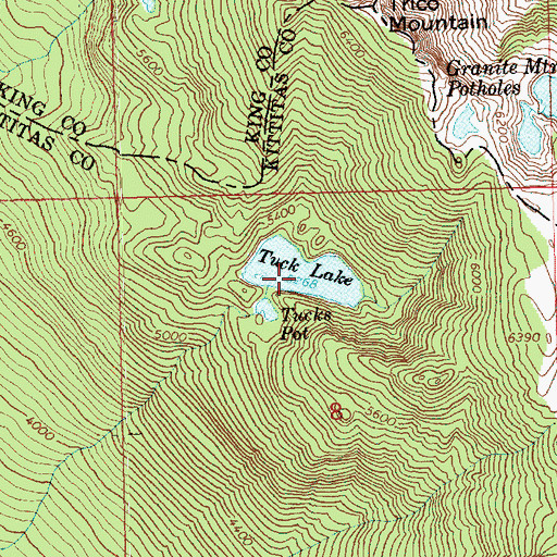 Topographic Map of Tuck Lake, WA