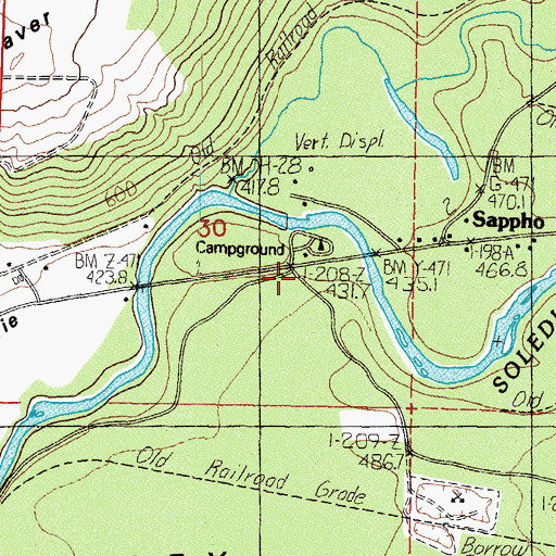 Topographic Map of Tumbling Rapids Recreation Area, WA