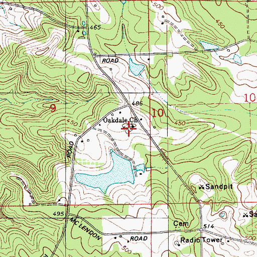 Topographic Map of Oakdale Church, AL