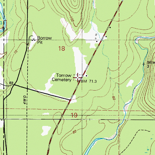 Topographic Map of Turnow Cemetery, WA