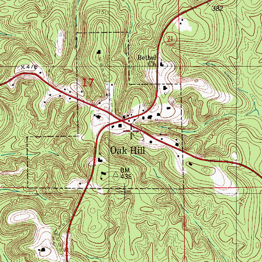 Topographic Map of Oak Hill, AL