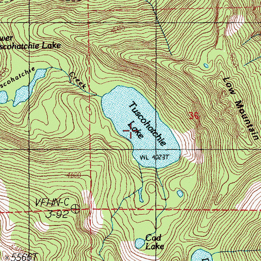 Topographic Map of Tuscohatchie Lake, WA