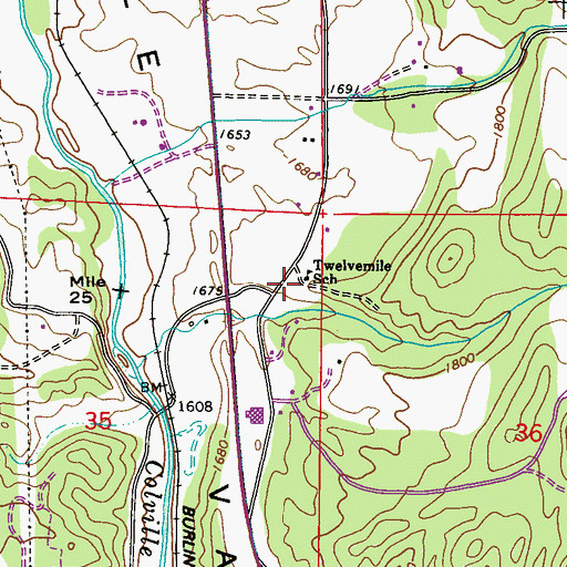Topographic Map of Twelvemile School, WA
