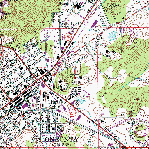 Topographic Map of Oakhill Cemetery, AL
