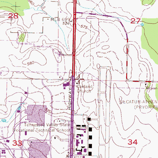 Topographic Map of Oakland United Methodist Church, AL
