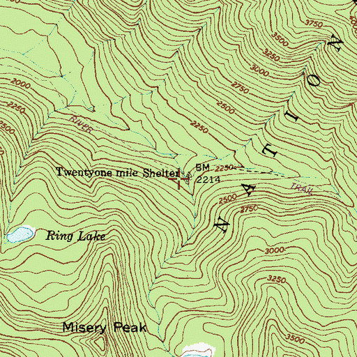 Topographic Map of Twentyone Mile Shelter, WA