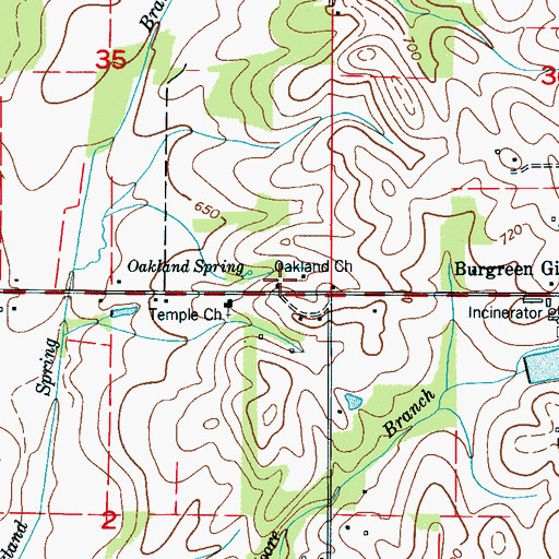 Topographic Map of Oakland Baptist Church, AL