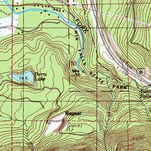 Topographic Map of Twin Falls State Park, WA