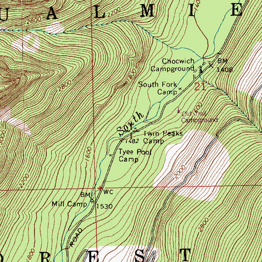 Topographic Map of Twin Peaks Camp, WA