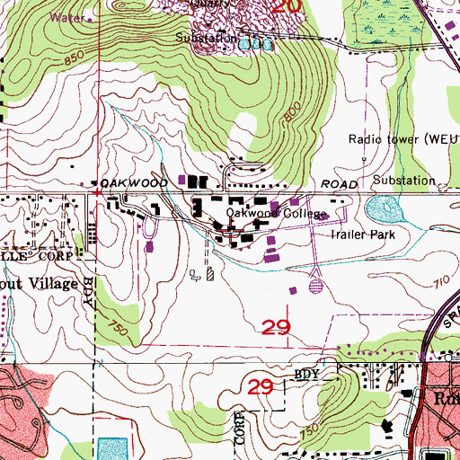 Topographic Map of Oakwood College, AL