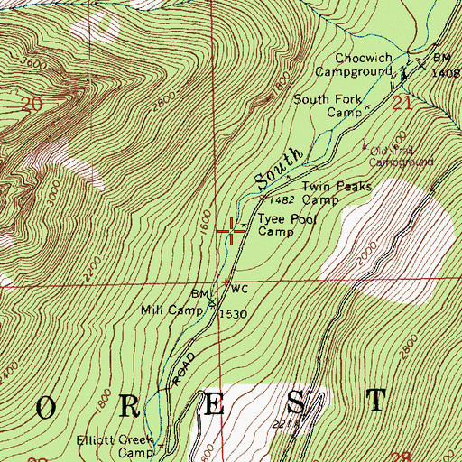 Topographic Map of Tyee Pool Camp, WA