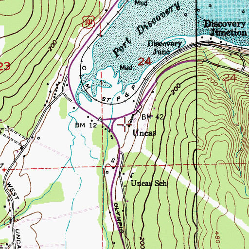 Topographic Map of Uncas, WA