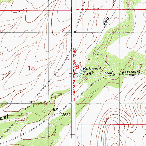 Topographic Map of Batamote Tank, AZ