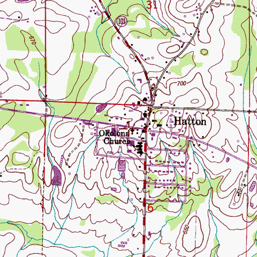 Topographic Map of Okolona Baptist Church, AL