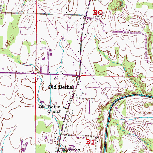 Topographic Map of Old Bethel, AL
