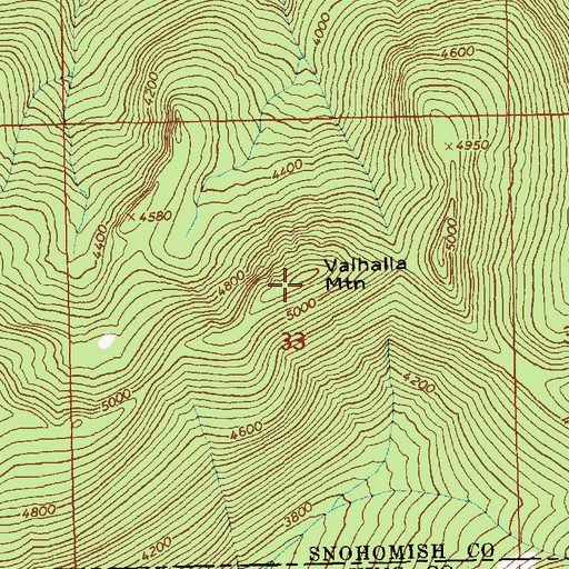 Topographic Map of Valhalla Mountain, WA